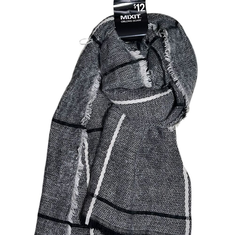 Mixit Black Plaid Oblong Scarf Winter Neck Warmer